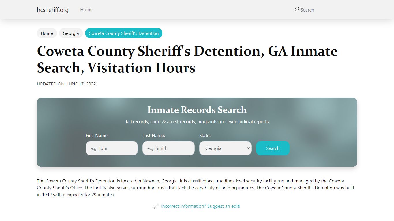 Coweta County Sheriff's Detention, GA Inmate Search ...